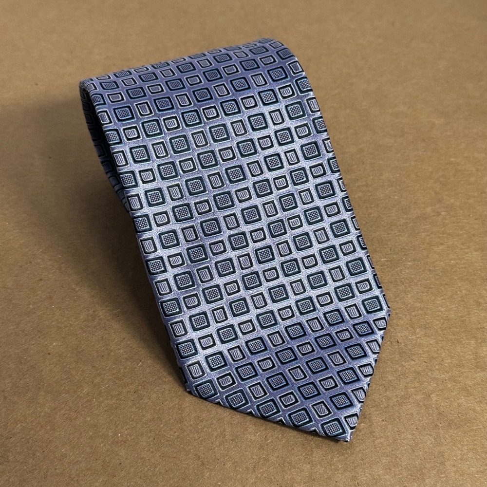 Ermenegildo Zegna Tie Mens XL Lavender Blue Silk Geometric Square Good Italy